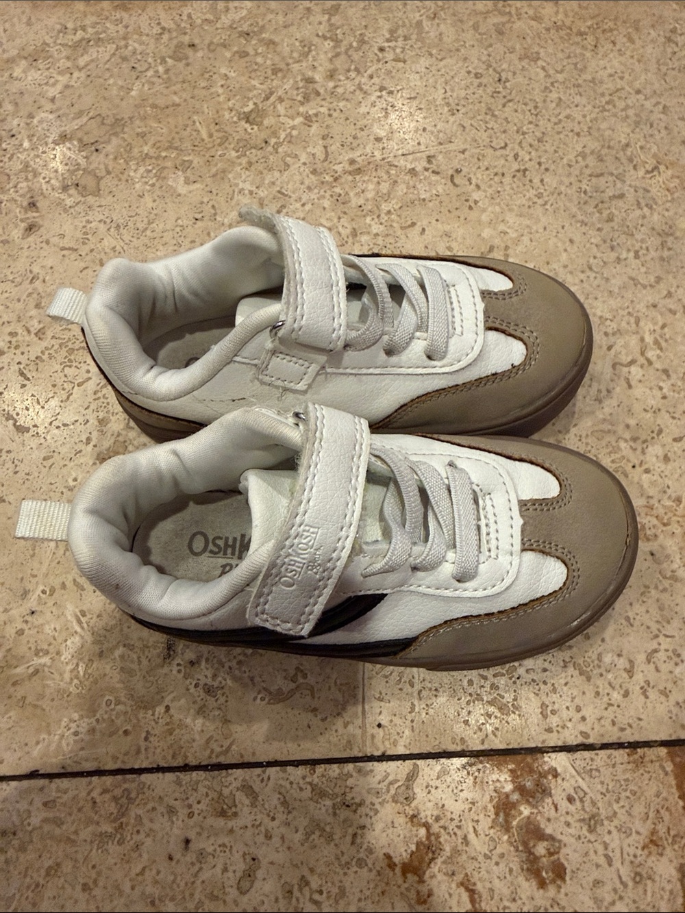 OshKosh B'gosh White and Taupe Kids Sneakers with Hook-and-Loop Strap